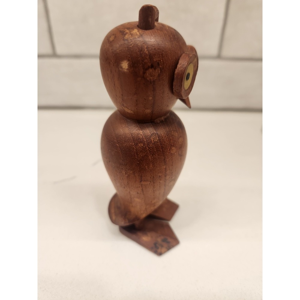 Vintage Laurids Lonborg Wooden Owl Figurine MCM Carved Teak Danish Eames Era 5" - Picture 4 of 11